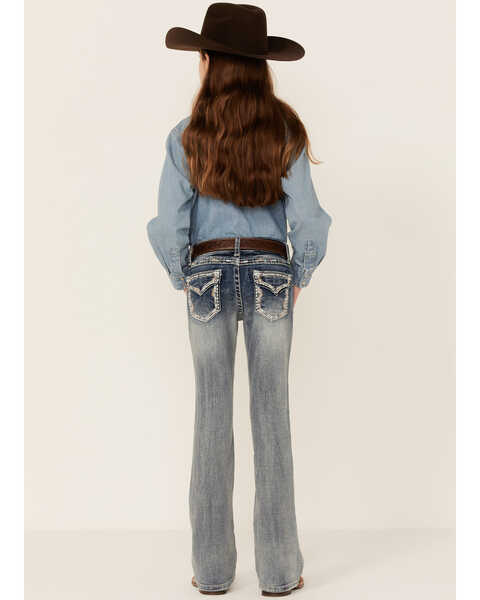 Image #4 - Grace In LA Girls' Medium Wash Border Pocket Bootcut Jeans , Blue, hi-res