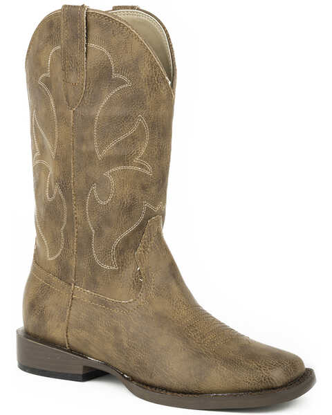 Image #1 - Roper Boys' Tumbled Faux Leather Western Boots - Square Toe , Tan, hi-res