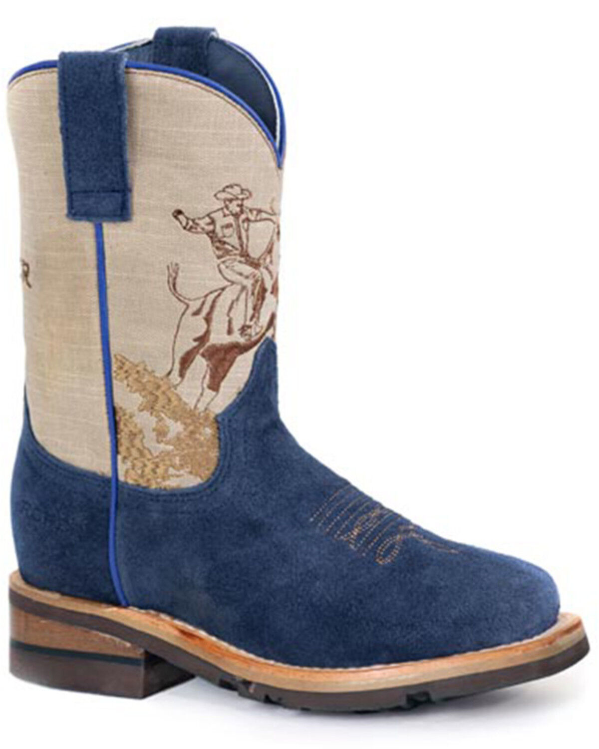 Image #1 - Roper Little Boys' Bullrider Western Boots - Broad Square Toe, Blue, hi-res