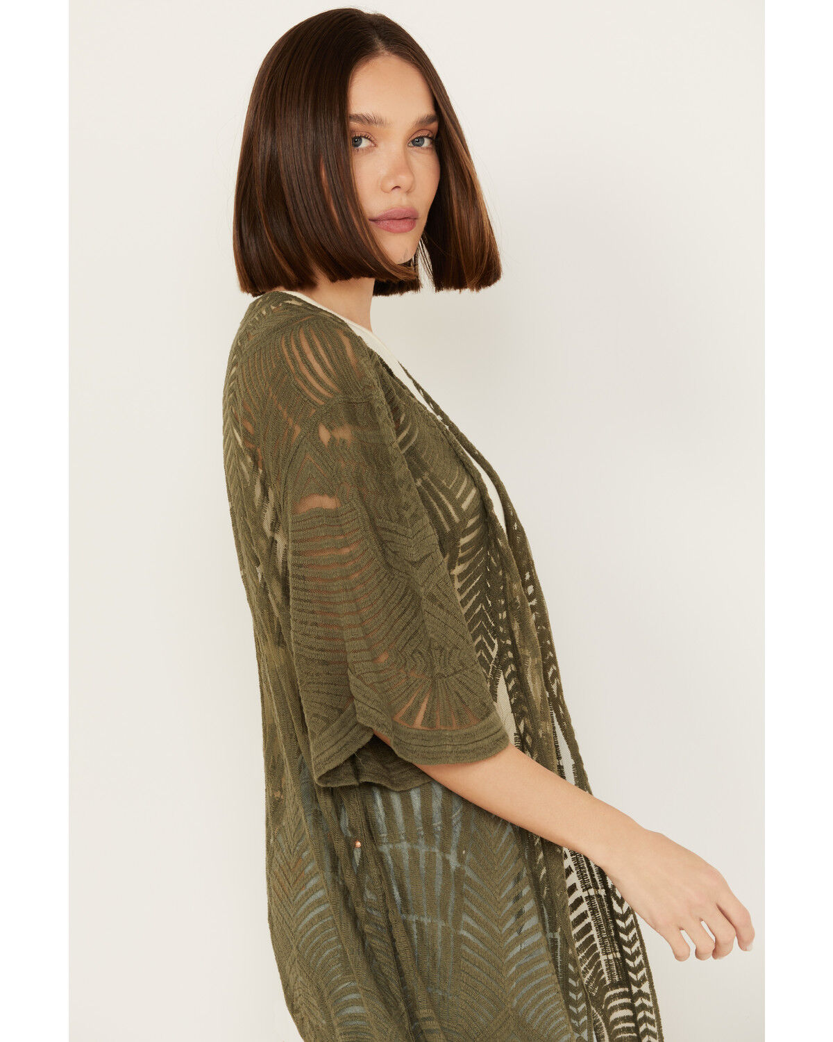 Image #2 - Shyanne Women's Geo Print Lace Short Sleeve Kimono, , hi-res