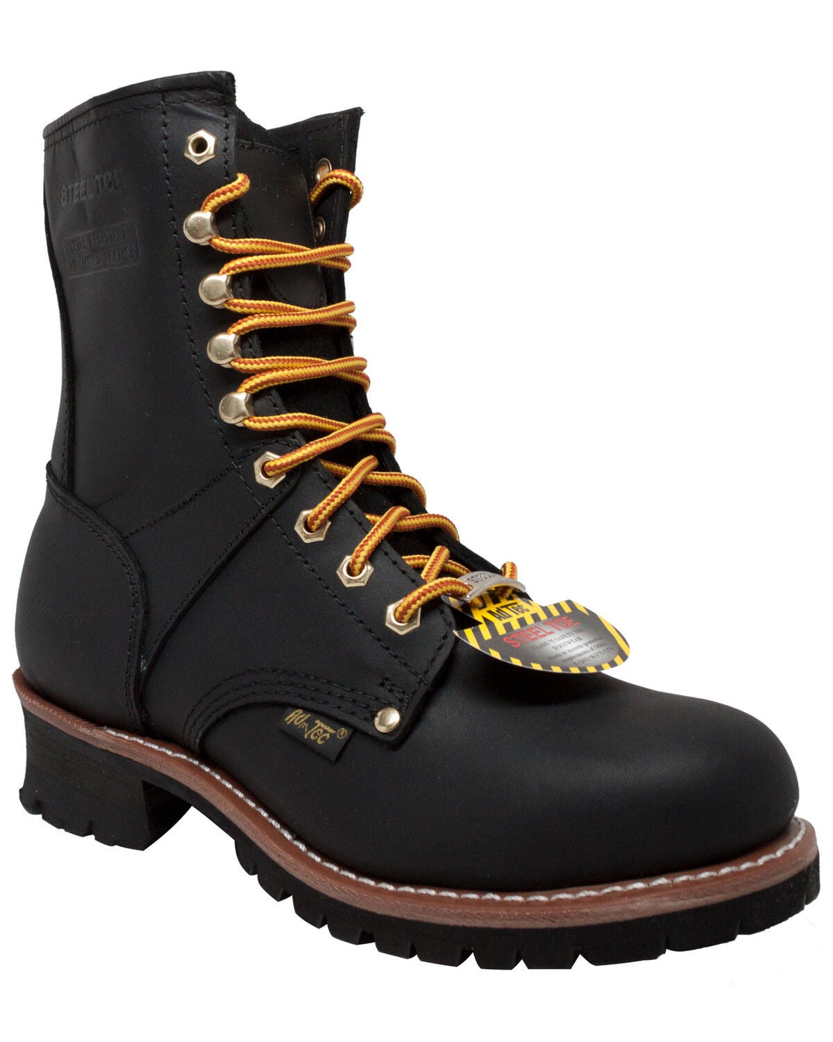 Ad Tec Men's 9" Waterproof Logger Work Boots - Steel Toe, Black, hi-res
