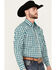 Image #2 - Panhandle Men's Select Checkered Print Long Sleeve Snap Western Shirt - Tall, Teal, hi-res