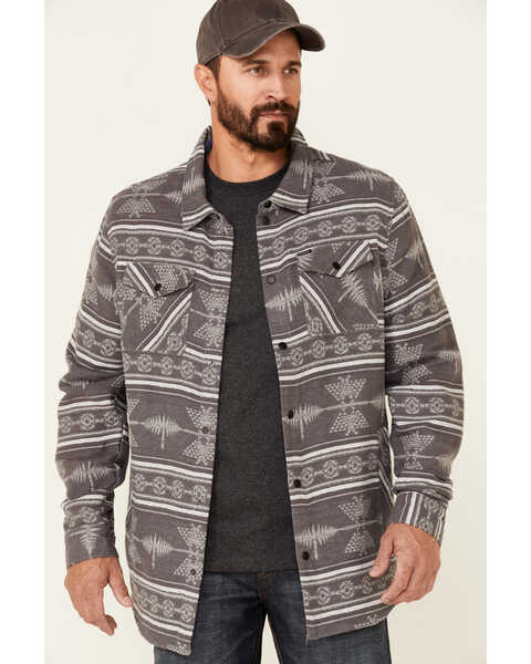 Image #1 - Rock & Roll Denim Men's Southwestern Jacquard Print Long Sleeve Button Down Shirt Jacket , Charcoal, hi-res