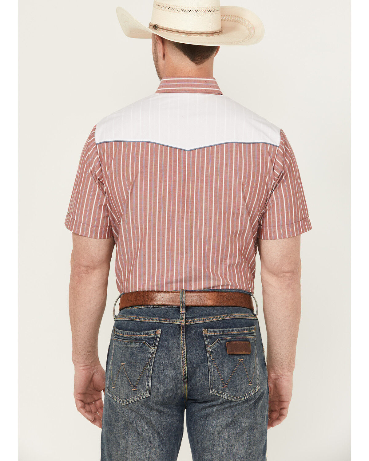 Image #4 - Ely Walker Men's Flag Yoke Striped Short Sleeve Pearl Snap Western Shirt, Red, hi-res
