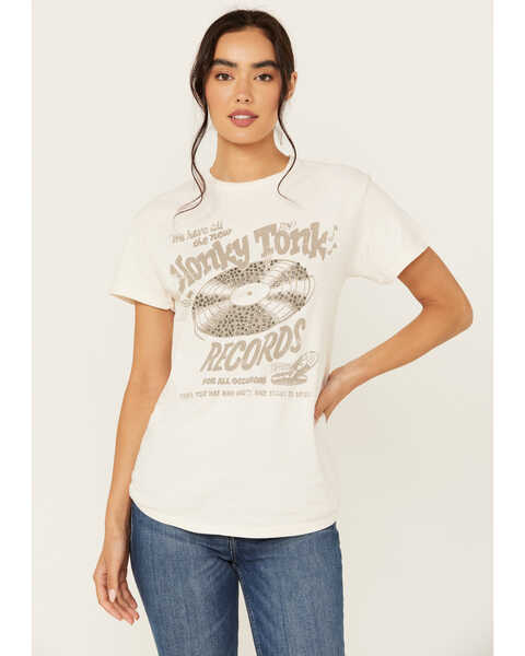 Youth in Revolt Women's Embellished Honky Tonk Short Sleeve Graphic Tee, Cream, hi-res