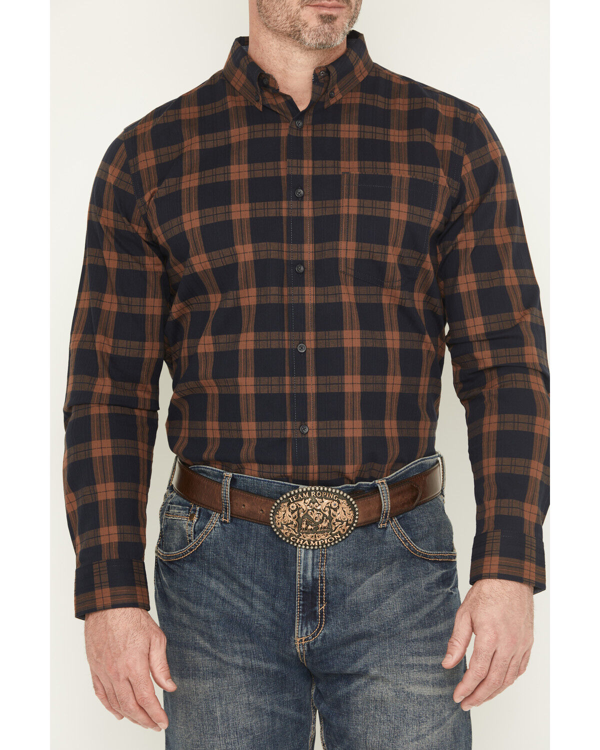 Image #3 - Cody James Men's Rodeo Frontier Plaid Print Long Sleeve Button-Down Stretch Western Shirt, Navy, hi-res