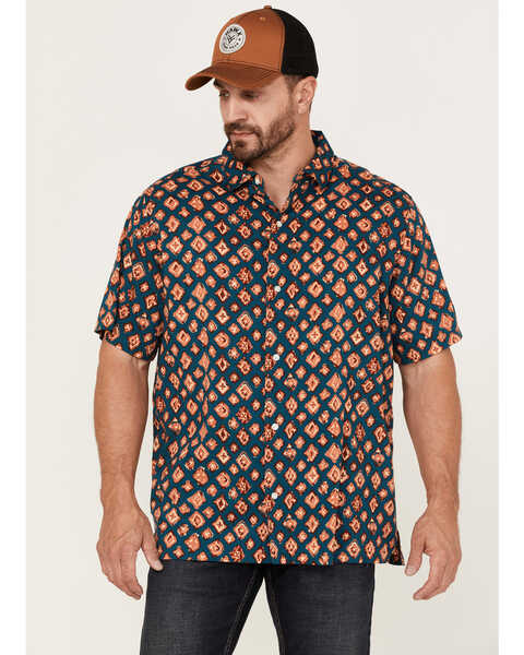 Gibson Men's Honky Tonk Southwestern Print Short Sleeve Button Down Western Shirt , Multi, hi-res