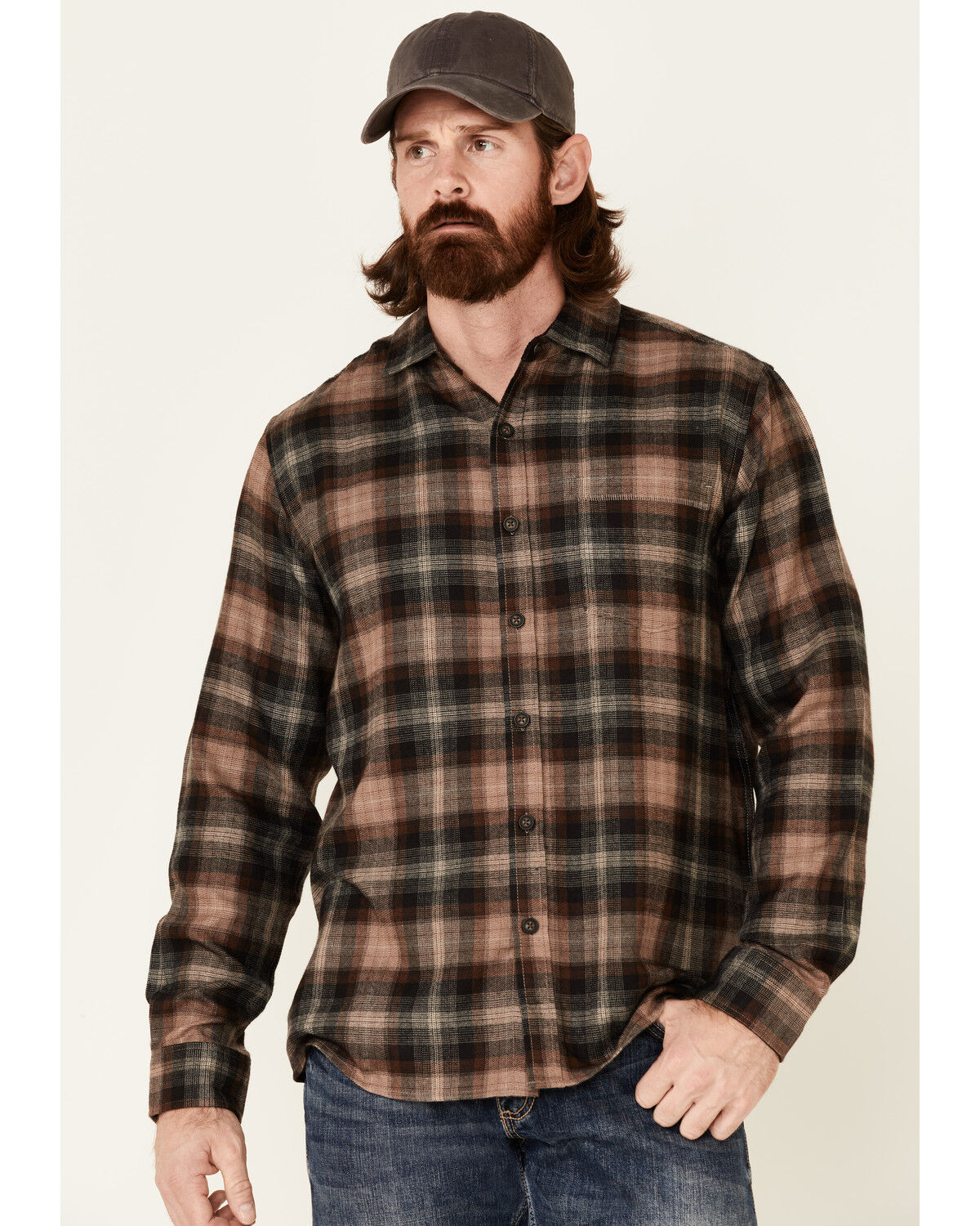 Image #1 - North River Men's Performance Large Plaid Print Long Sleeve Button Down Western Shirt, Brown, hi-res