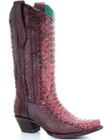 Corral Women's Red Full Python Woven Cowgirl Boots - Snip Toe, Red, hi-res