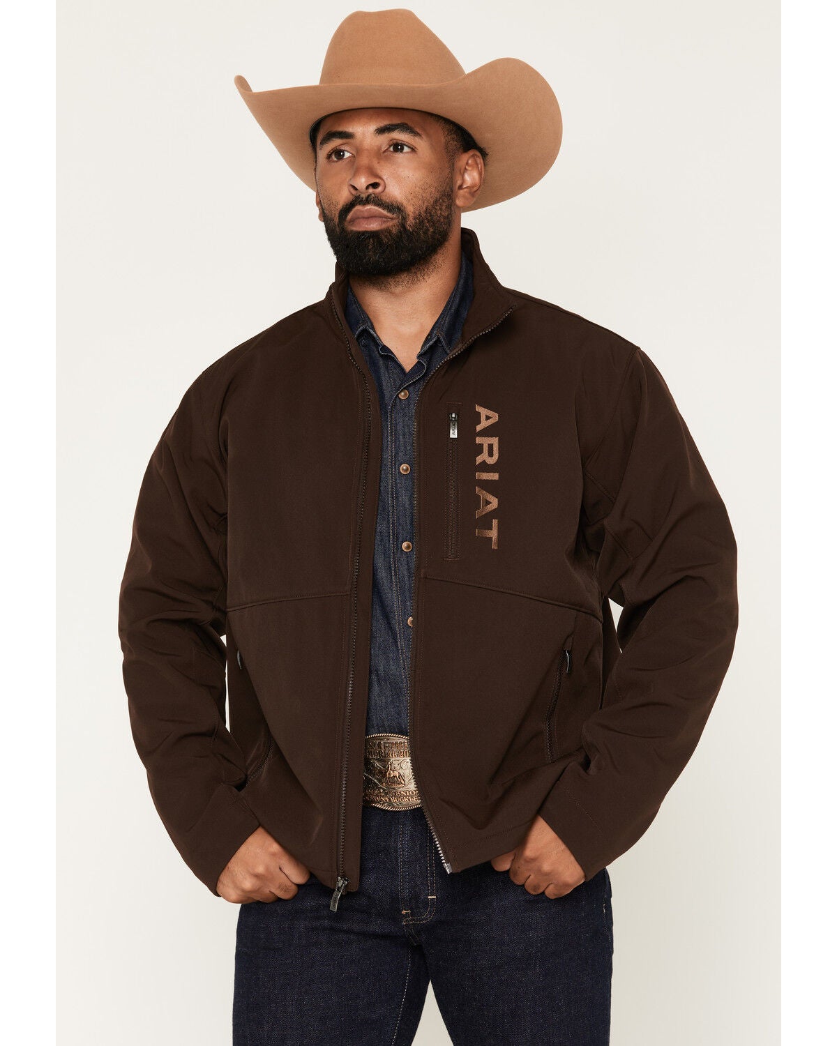 Ariat Men's Chest Logo Softshell Jacket - Big, Chocolate, hi-res