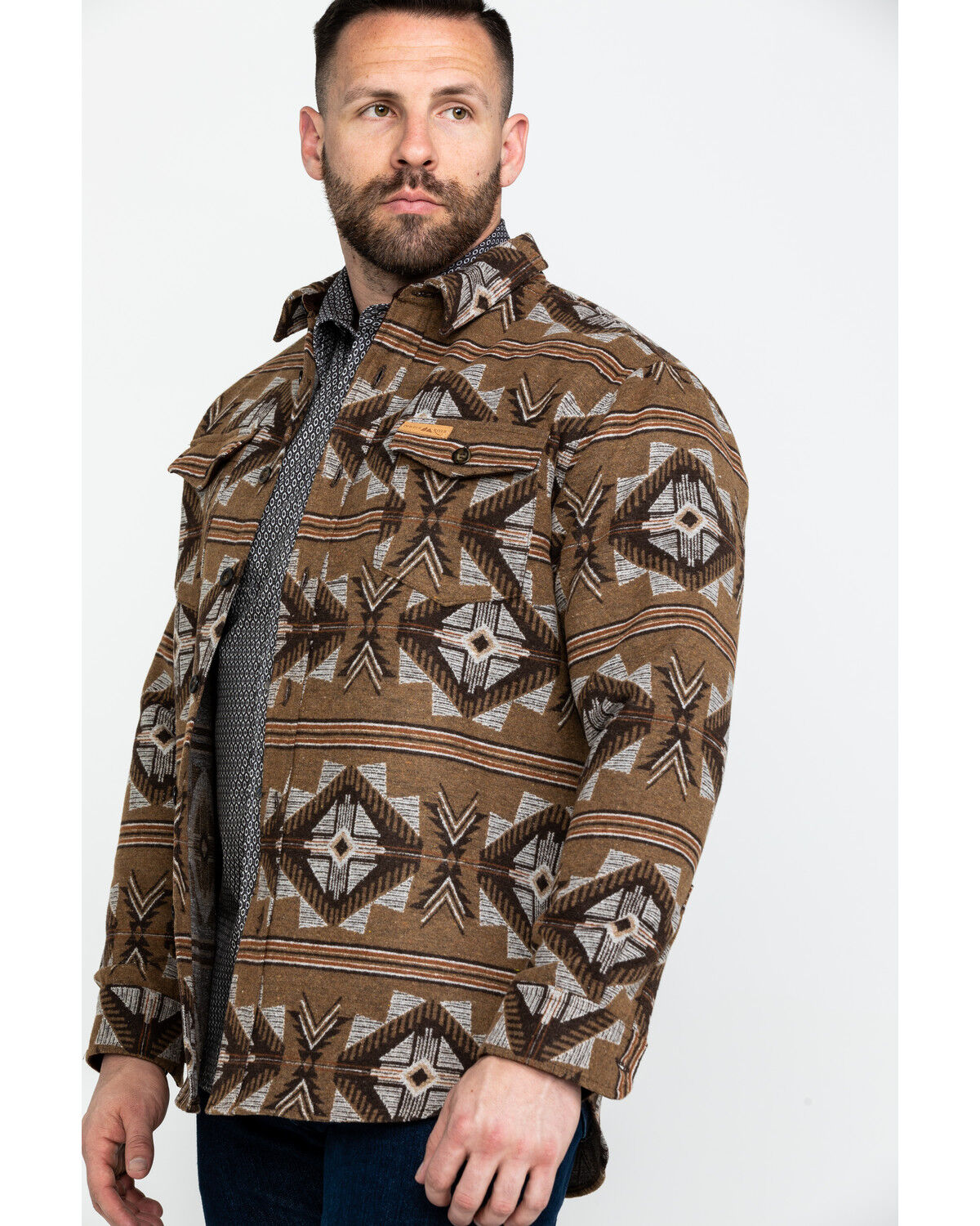 Image #3 - Powder River Outfitters Men's Southwestern Jacquard Shirt Jacket, Brown, hi-res