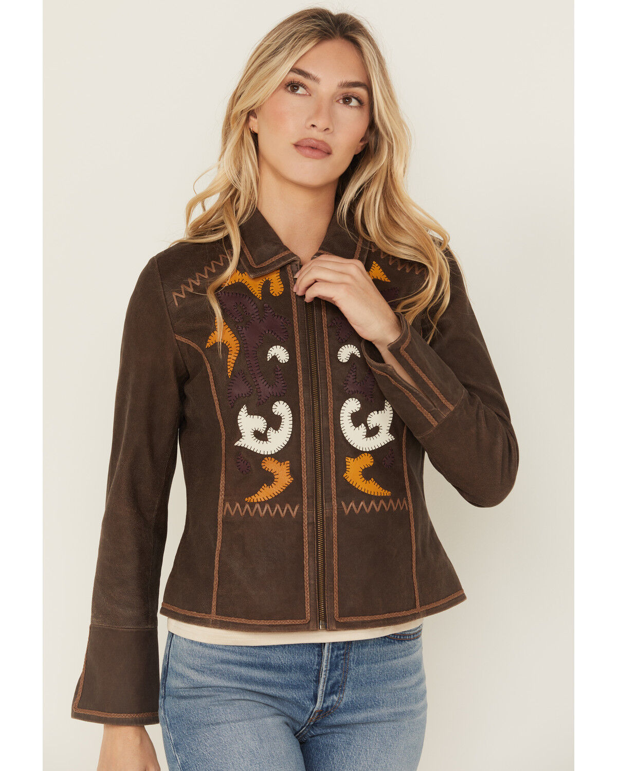 Image #1 - Shyanne Women's Washed Suede Leather Jacket, Chocolate, hi-res
