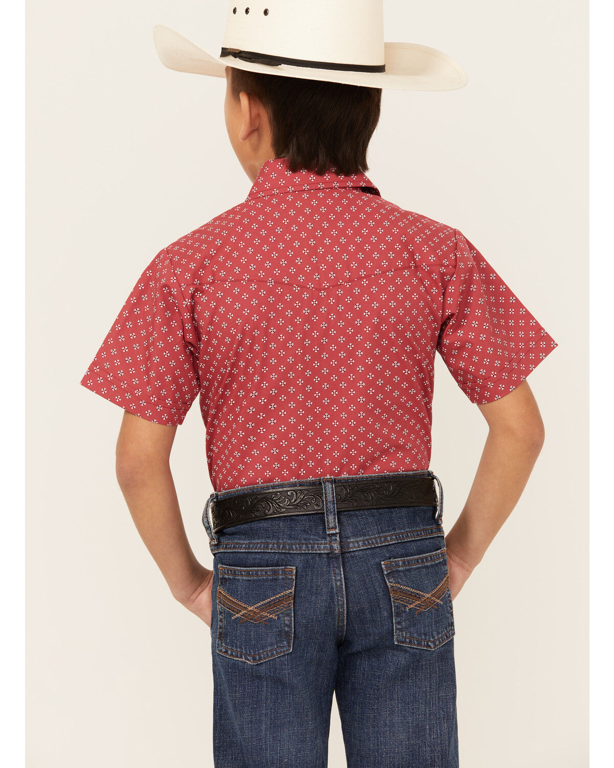 Image #4 - Ely Walker Boys' Bandana Print Short Sleeve Snap Western Shirt, Red, hi-res