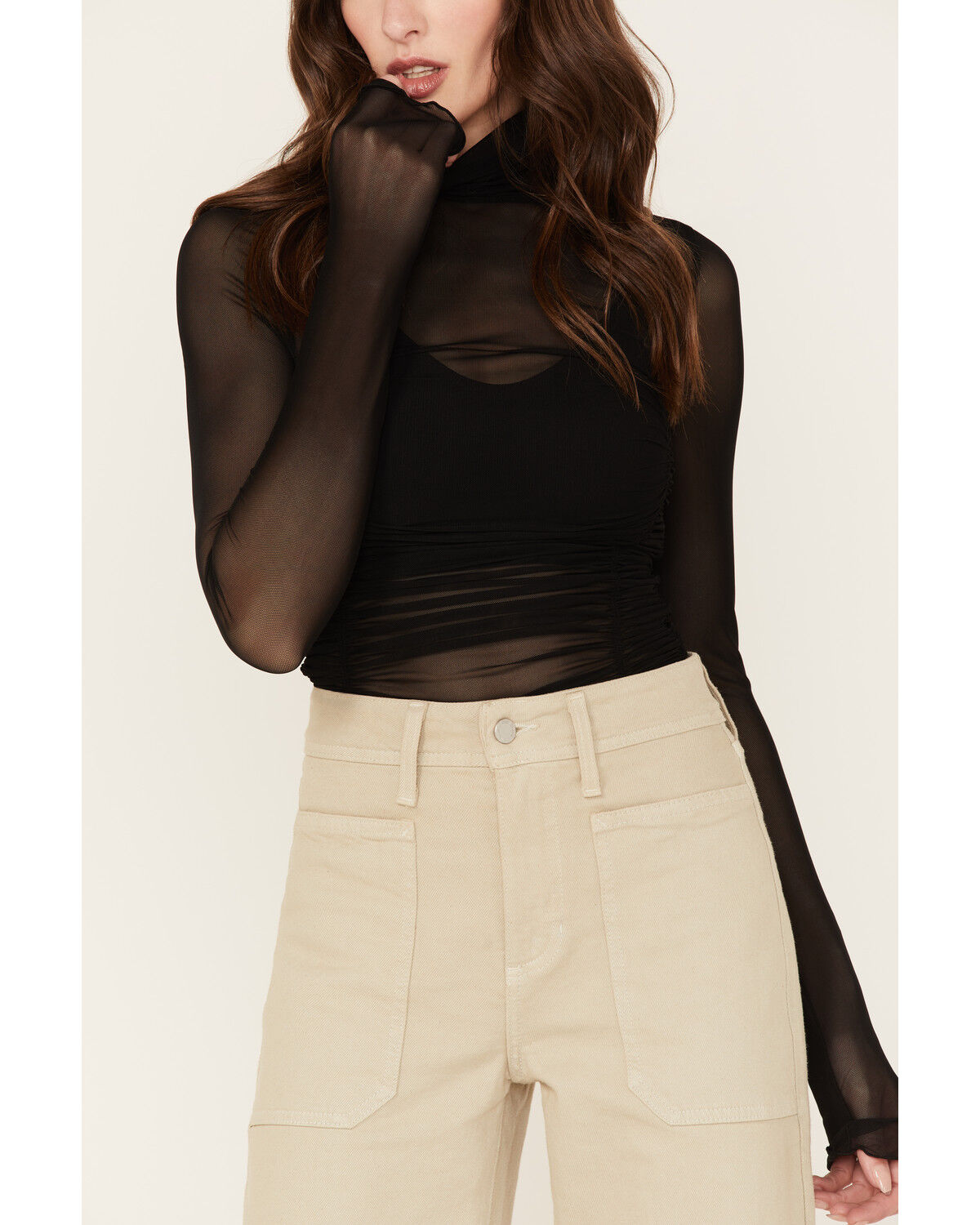 Image #3 - Free People Women's Under It All Ruched Mesh Bodysuit, Black, hi-res