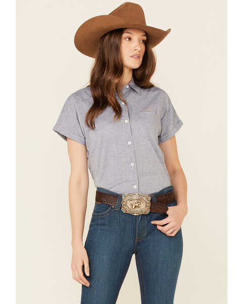 Kimes Ranch Women's Ranchester Short Sleeve Button Down Western Shirt, Dark Blue, hi-res