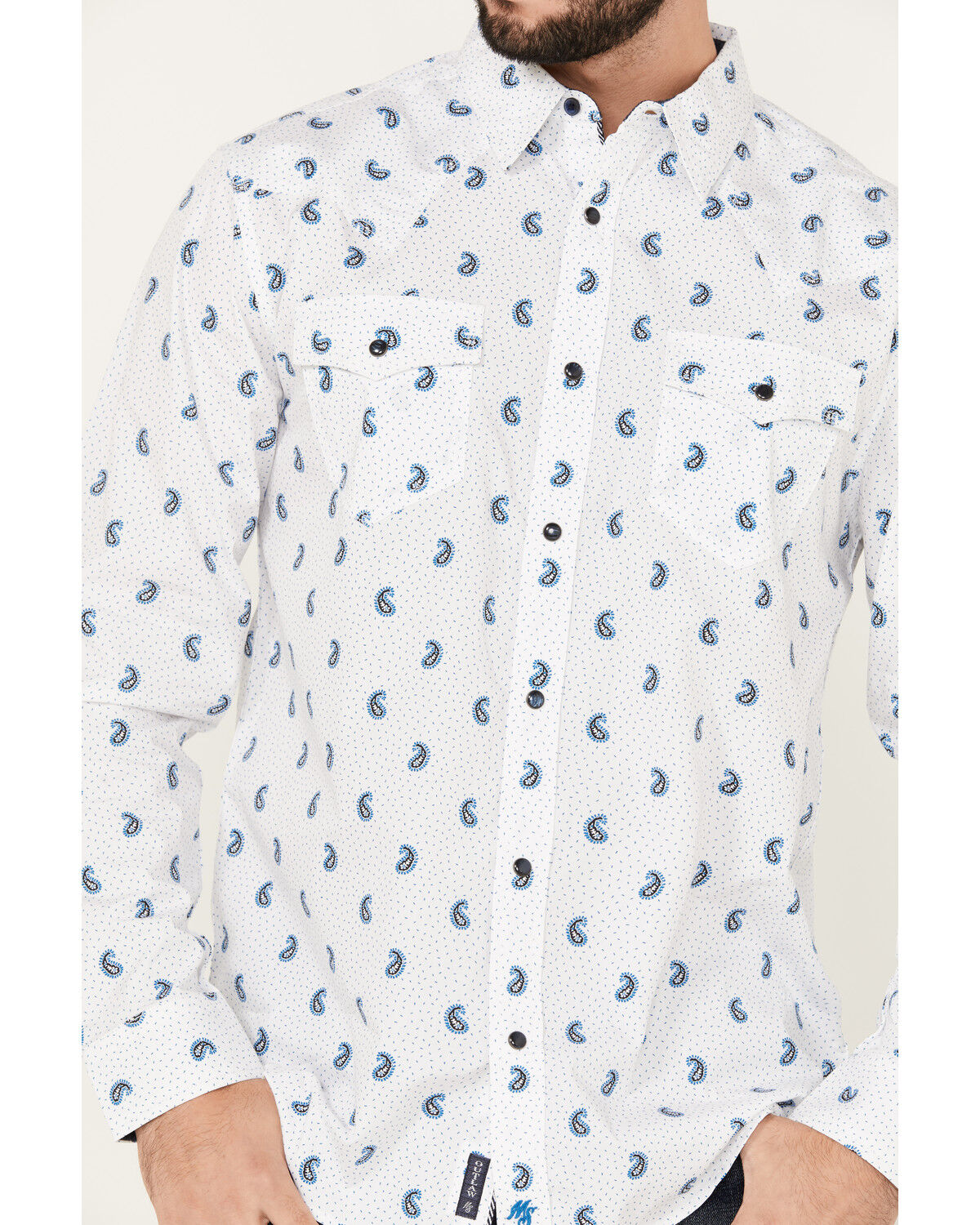 Image #3 - Moonshine Spirit Men's Attitude Paisley Print Long Sleeve Snap Western Shirt, White, hi-res
