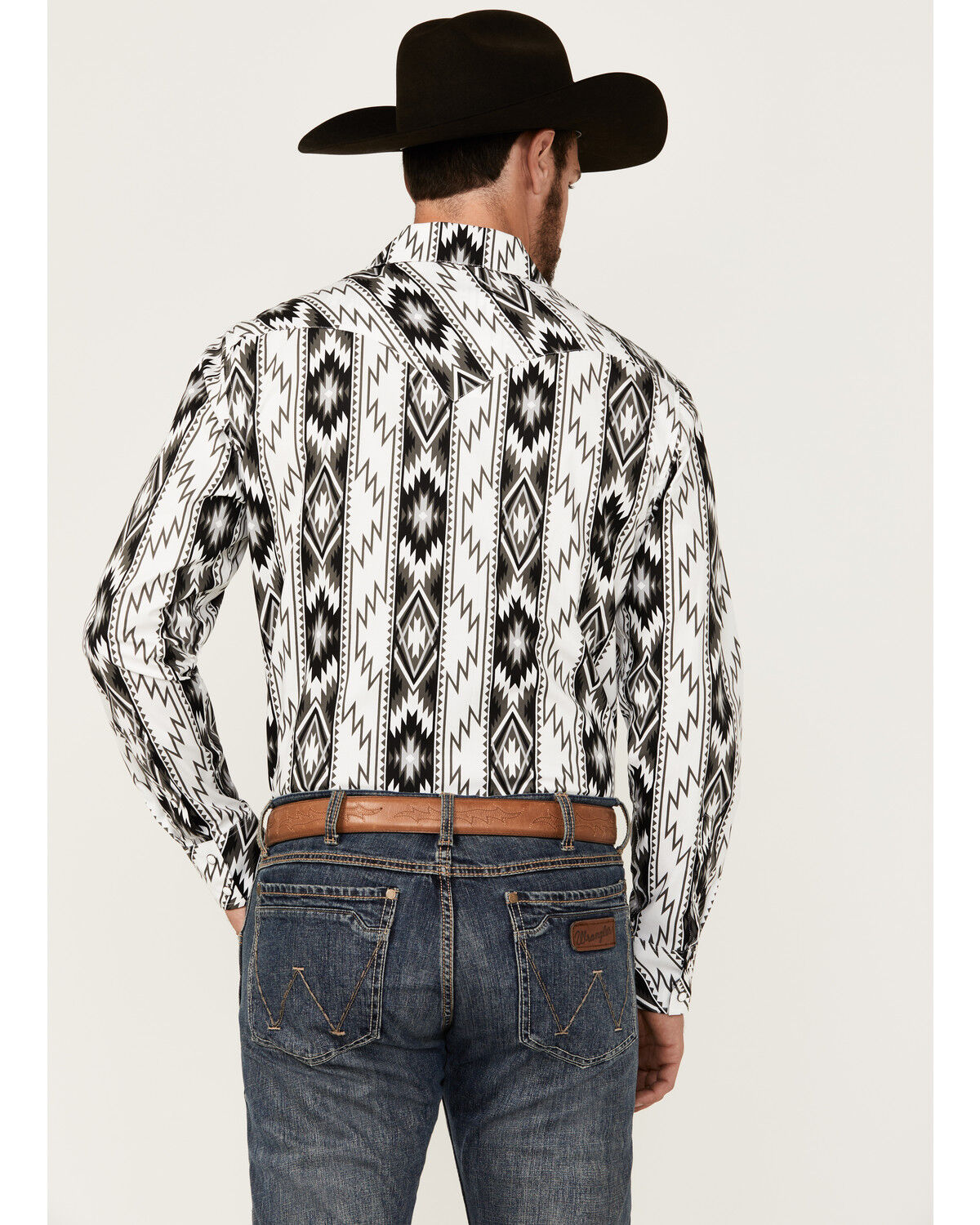 Image #4 - Rock & Roll Denim Men's Southwestern Print Long Sleeve Snap Stretch Western Shirt, White, hi-res