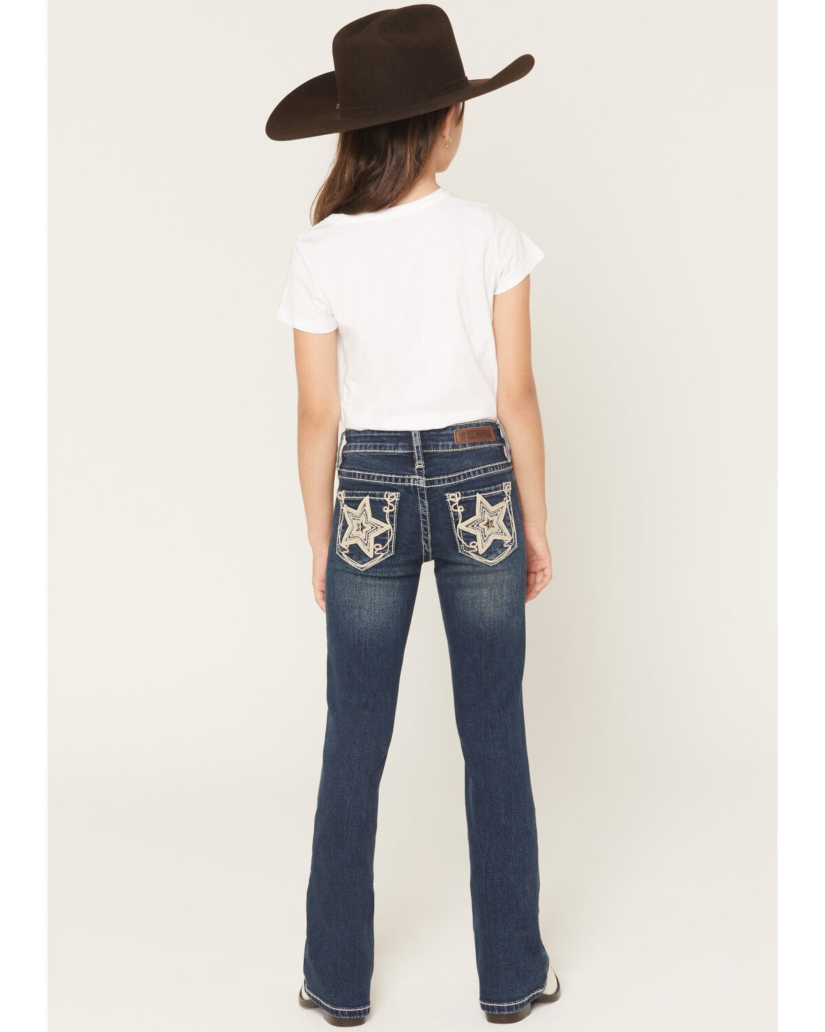 Rock & Roll Denim Girls' Dark Wash Star Embroidered Bootcut Stretch Denim Jeans, Dark Wash, hi-res
