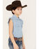 Image #2 - Shyanne Girls' Chambray Pearl Snap Western Shirt, Medium Blue, hi-res