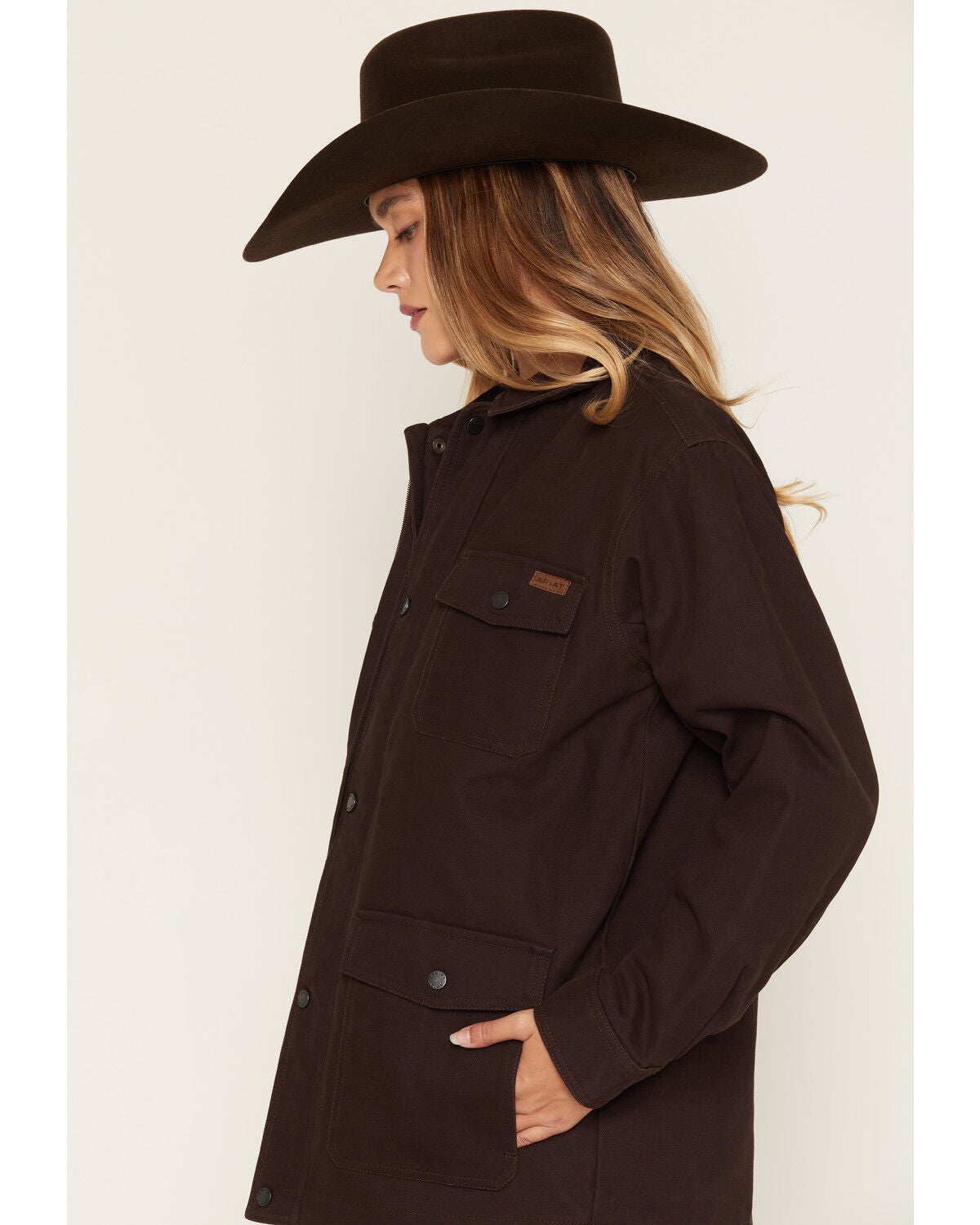Image #2 - Ariat Women's Western Canvas Concealed Carry Chore Jacket, Chocolate, hi-res