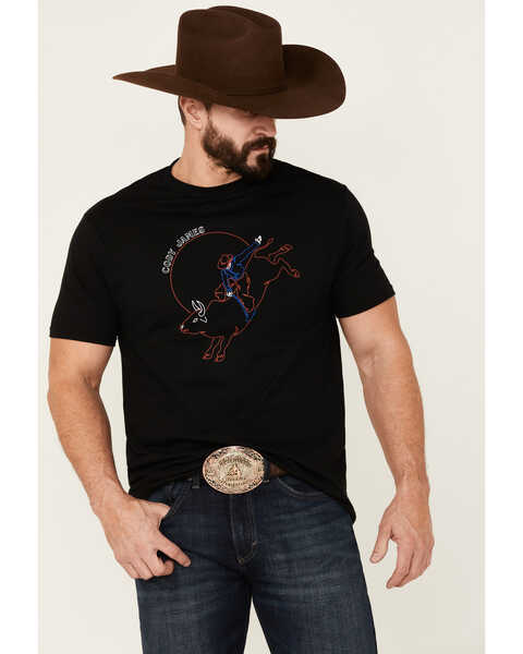 Cody James Men's Black Neon Bull Rider Graphic Short Sleeve T-Shirt , Black, hi-res