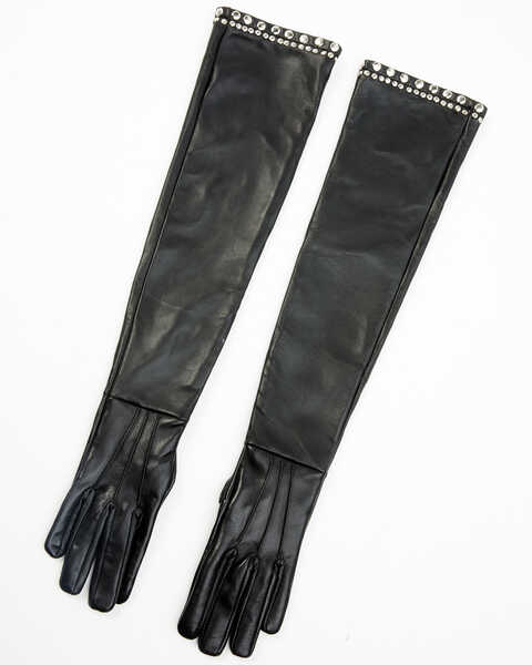 Understated Leather Women's Wild Cat Studded Leather Gloves, Black, hi-res