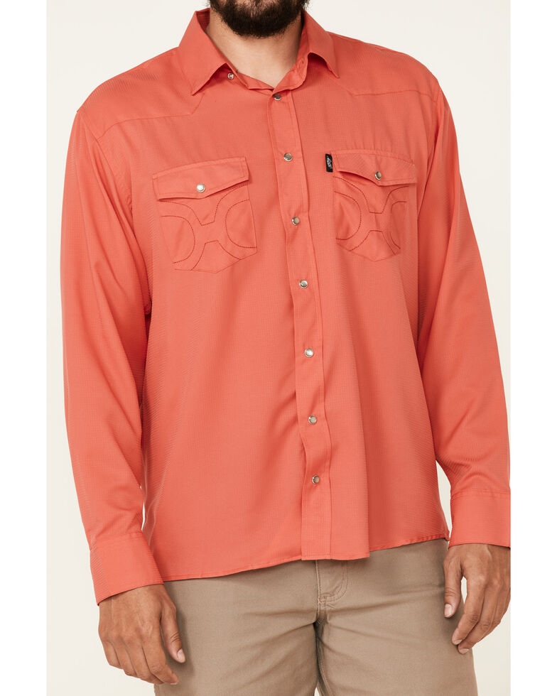 HOOey Men's Solid Watermelon Habitat Sol Long Sleeve Snap Western Shirt , Pink, hi-res