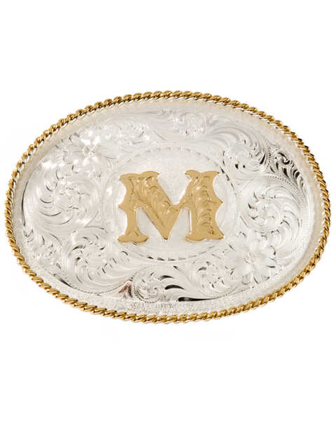 Montana Silversmiths Men's Initial "M" Buckle, Silver, hi-res
