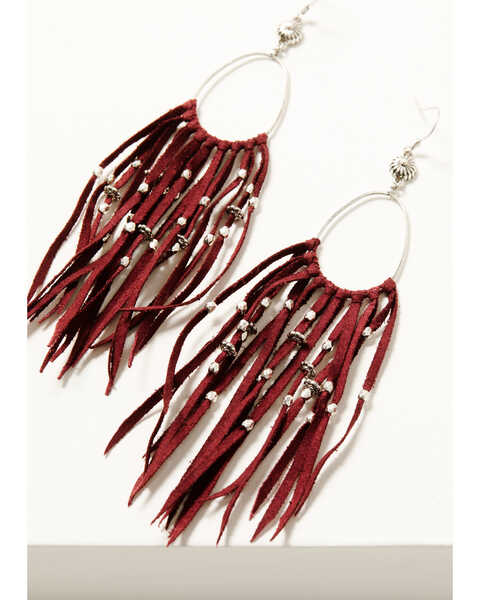 Image #2 - Idyllwind Women's Montoya Leather Fringe Earrings, Red, hi-res