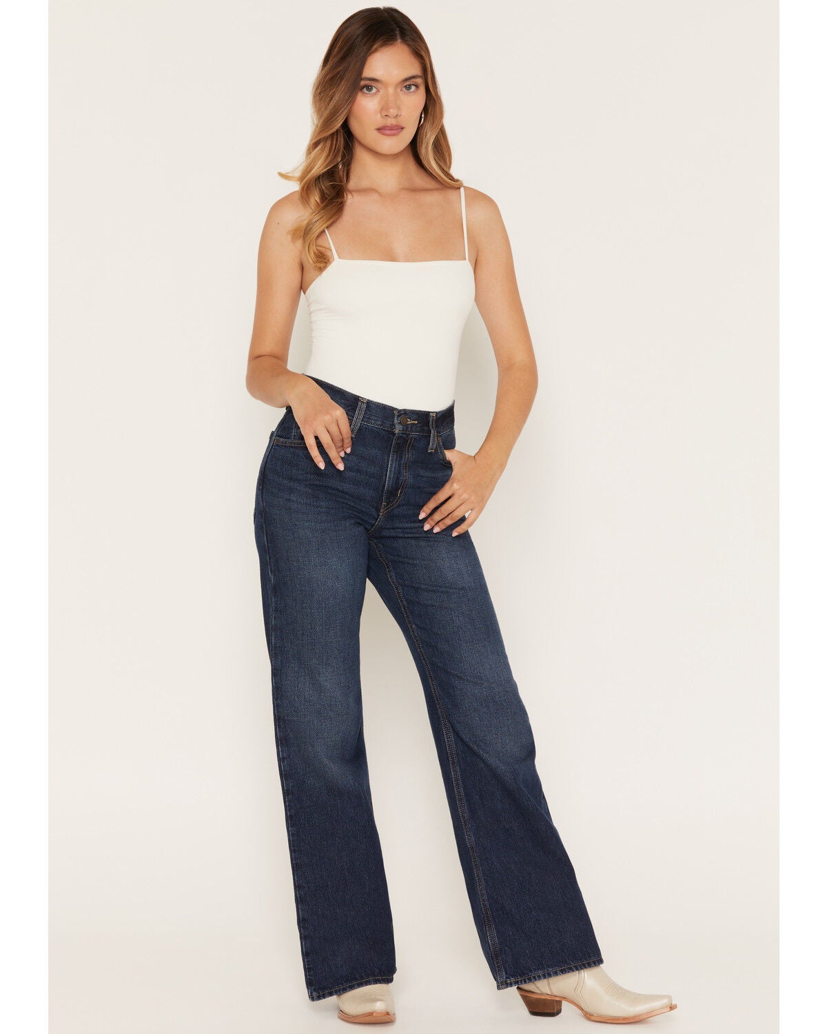 Image #1 - Levi's Women's Medium Wash High Rise Cinch Baggy Lightweight Denim Jeans, Dark Wash, hi-res
