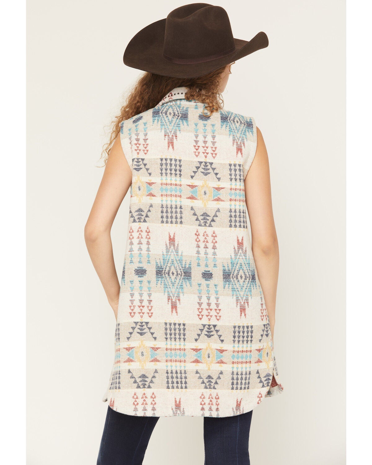 Image #4 - Cotton & Rye Women's Boot Barn Exclusive Studded Southwestern Print Long Vest, Ivory, hi-res