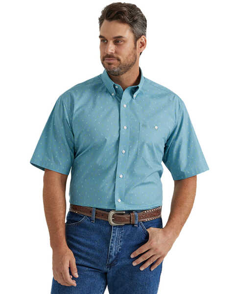 Wrangler Men's Classic Paisley Print Short Sleeve Button-Down Western Shirt - Tall , Blue, hi-res