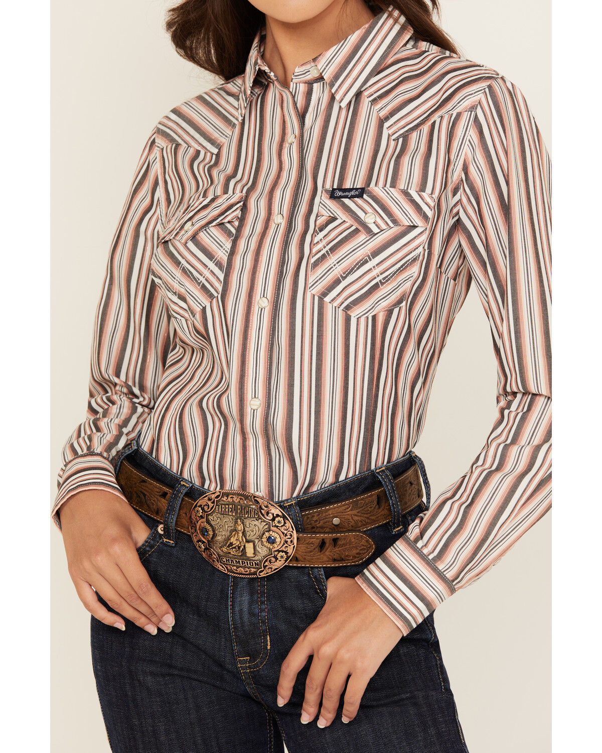 Image #3 - Wrangler Retro Women's Striped Print Long Sleeve Snap Western Shirt, Multi, hi-res