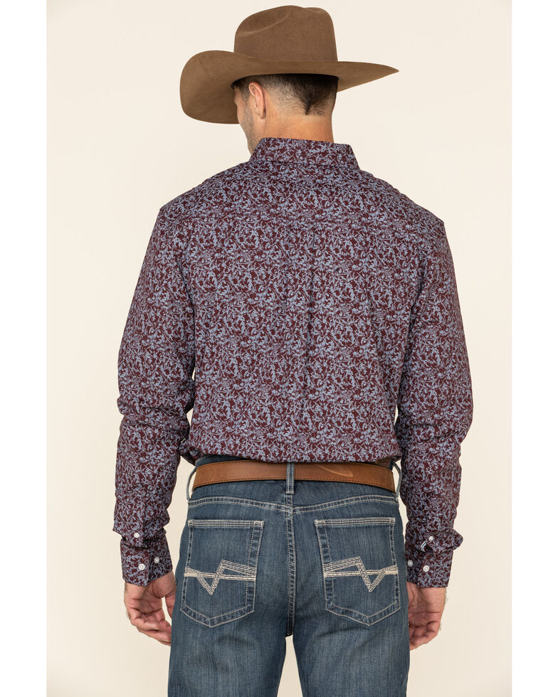 Cody James Core Men's Branched Out Small Floral Print Long Sleeve Western Shirt , Burgundy, hi-res
