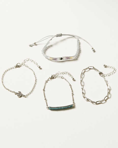 Shyanne Women's 4-Piece Silver Cactus Friendship Charm Bracelet Set, Silver, hi-res