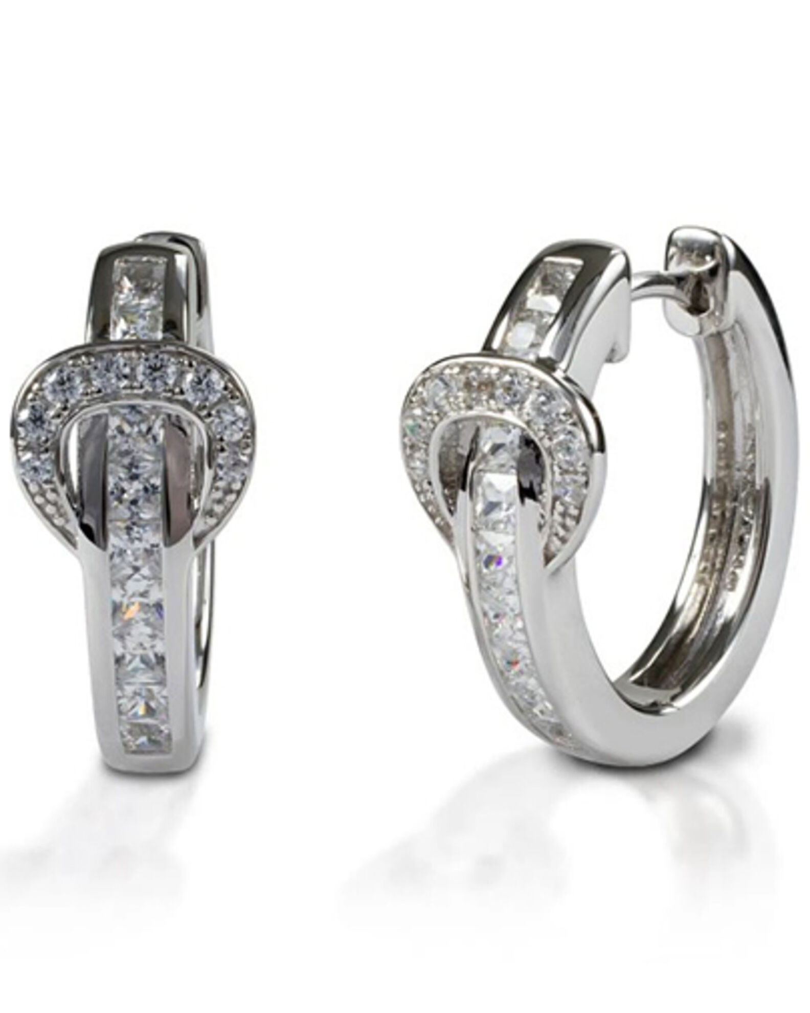 Image #1 - Kelly Herd Women's Clear Contemporary Buckle Hoop Earrings, Silver, hi-res