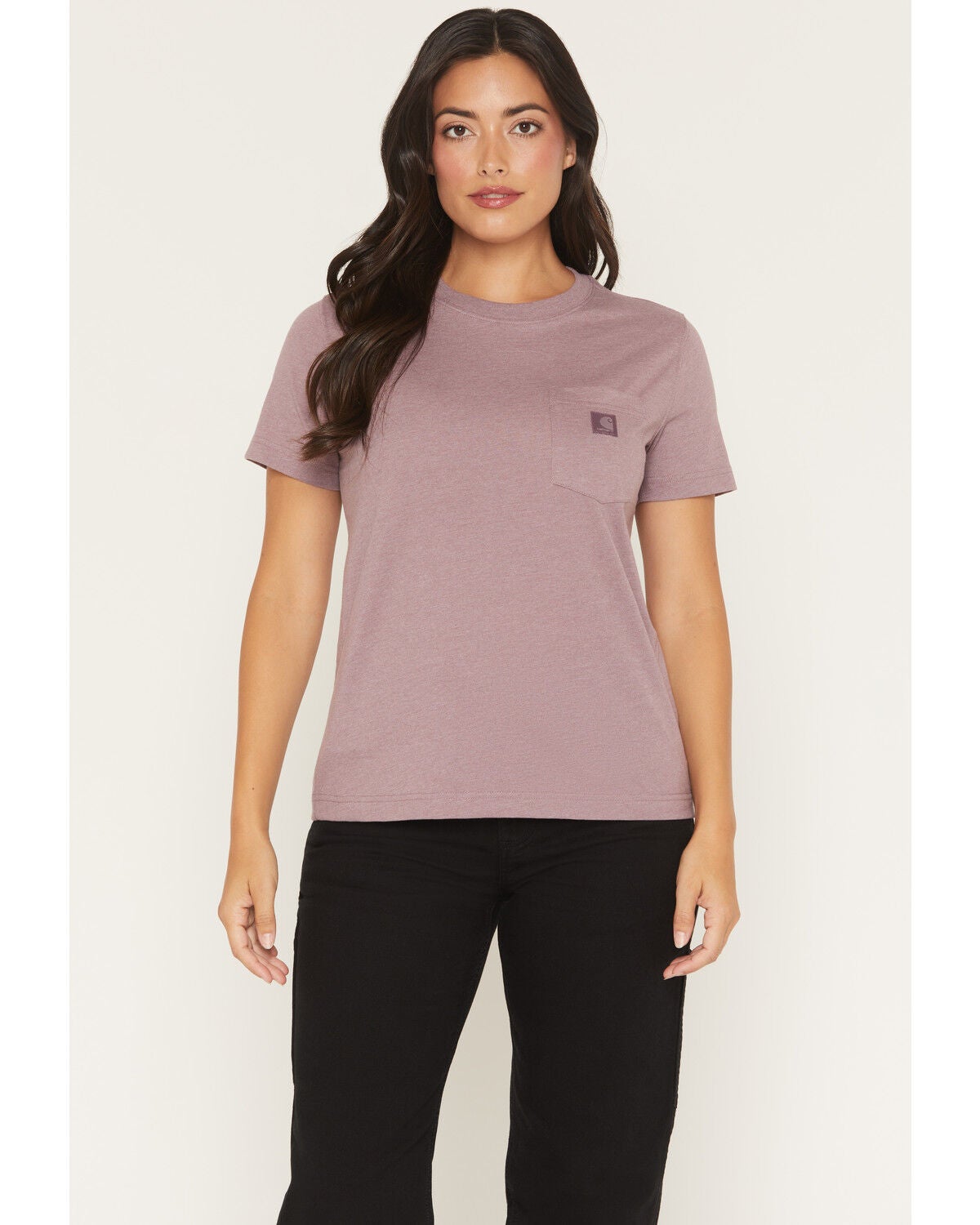 Image #1 - Carhartt Women's Relaxed Fit Lightweight Short Sleeve Pocket Work Tee, Berry, hi-res
