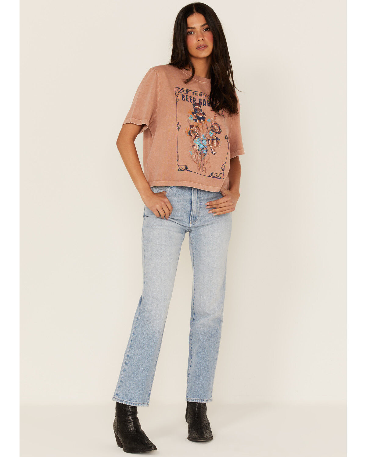 Image #2 - Cleo + Wolf Women's Beer Garden Graphic Boxy Crop Tee, Beige/khaki, hi-res