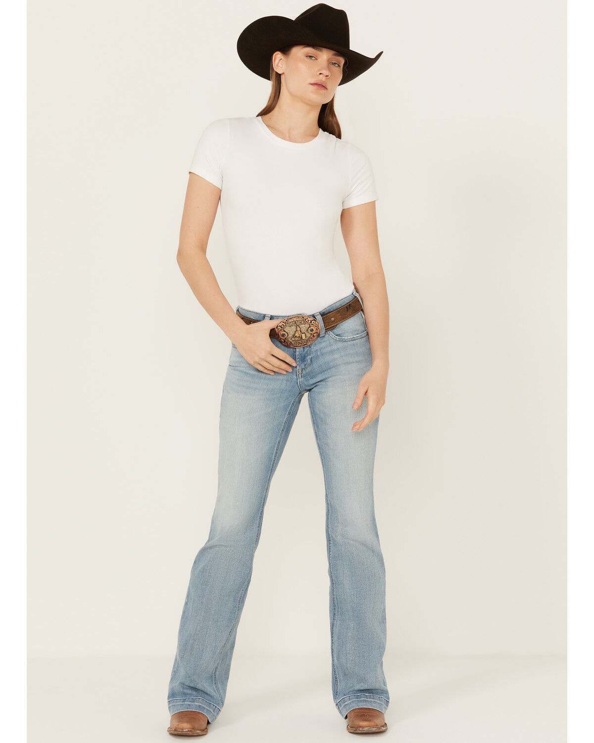 Image #3 - Ariat Women's Nia Light Wash Perfect Rise Slim Trouser Stretch Denim Jeans, Light Wash, hi-res