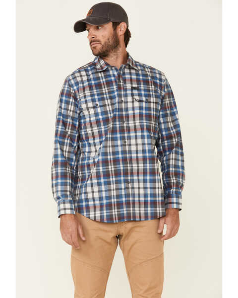ATG™ by Wrangler All Terrain Men's Plaid Print Pocket Utility Long Sleeve Western Flannel Shirt , Grey, hi-res
