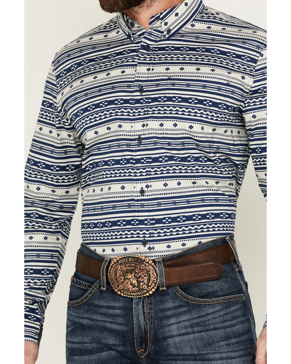 Image #3 - Cody James Men's Falcon Southwestern Striped Print Long Sleeve Button-Down Stretch Western Shirt, Blue, hi-res