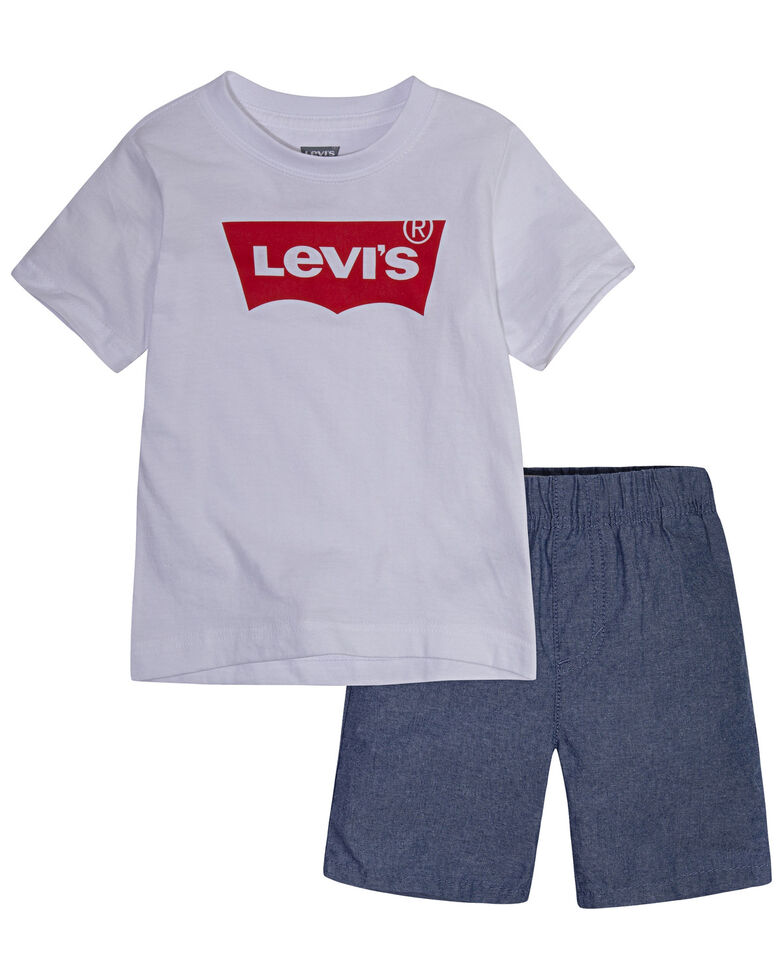 Levi's Toddler Boys' Batwing Logo Short Sleeve T-Shirt & Shorts Set , White, hi-res