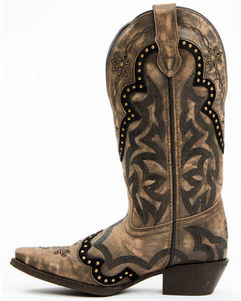 Image #3 - Laredo Women's Skyla Floral Studded Western Performance Boots - Snip Toe , Dark Brown, hi-res