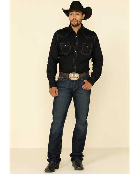 Image #3 - Wrangler Retro Premium Men's Solid Long Sleeve Western Shirt , Black, hi-res