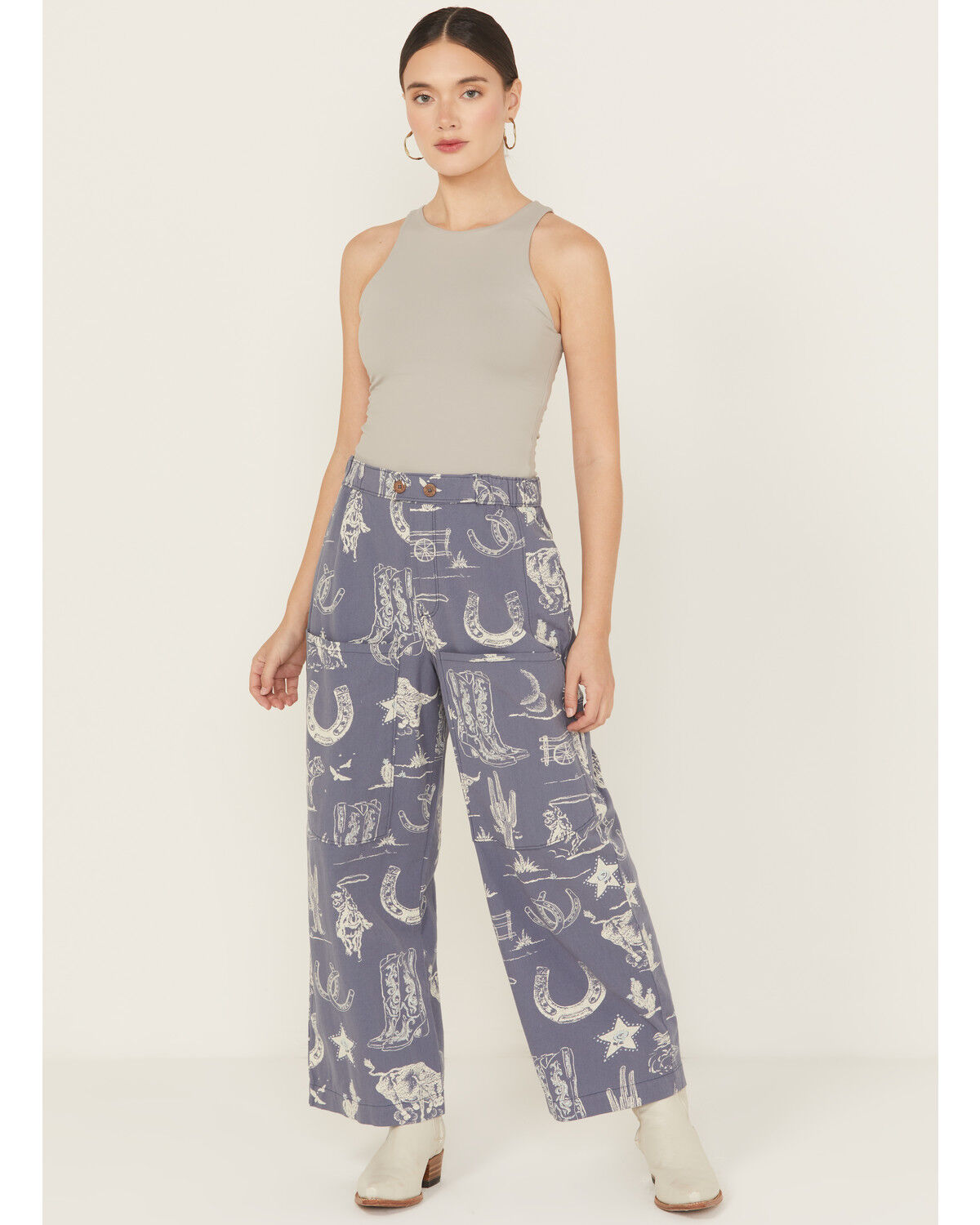 Image #1 - Free People Women's Seaside Rodeo Time Wide Leg Pants, Blue, hi-res