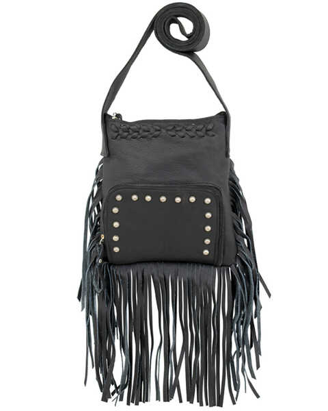 American West Women's Studded Fringe Handbag, Black, hi-res