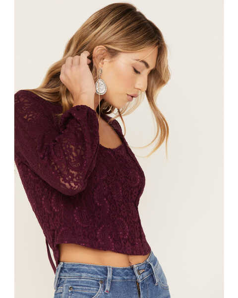 Image #2 - Idyllwind Women's Date Night Floral Lace Crop Top, Purple, hi-res