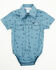 Image #1 - Cowboy Hardware Infant Boys' Branding Iron Short Sleeve Snap Onesie, Blue, hi-res