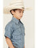 Image #2 - Cowboy Hardware Boys' Branding Iron Short Sleeve Snap Western Shirt, Blue, hi-res