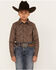 Image #1 - Cody James Boys' Linear Paisley Print Long Sleeve Western Snap Shirt, Charcoal, hi-res